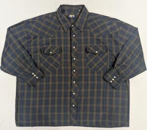 Falcon Bay Shirt Mens Big 3X Blue Plaid Long Sleeve Western Pearl Snap Pockets